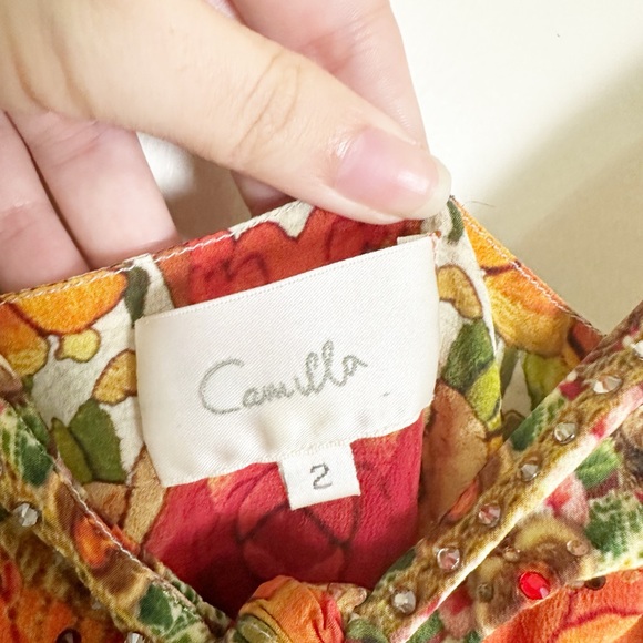 Camilla La Rosa Short Dress Tie Front 100% Silk Rhinestone Embellished 2 - Picture 6 of 10